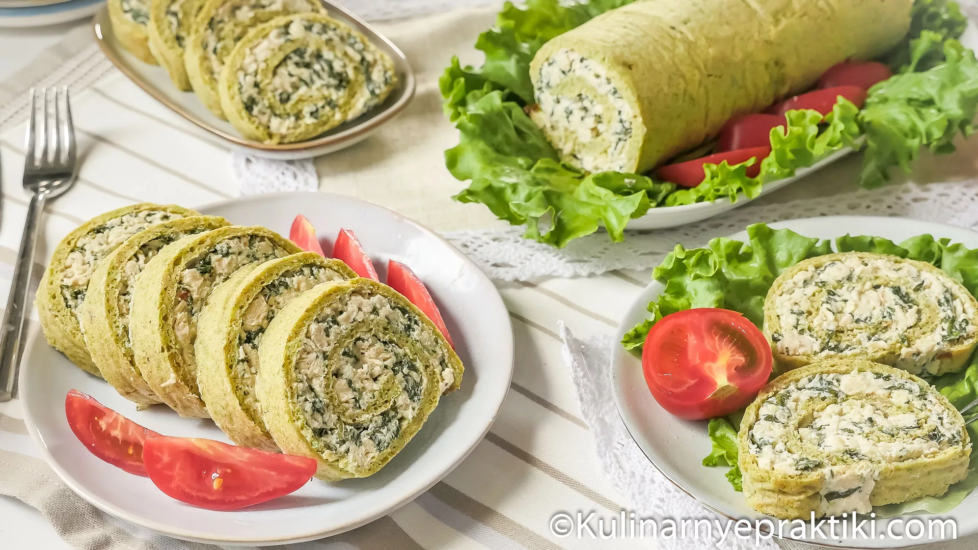 Закусочный рулет: бисквит на основе кабачка и начинка из куриной грудки, творожного сыра и шпината - подробный пошаговый рецепт с фото