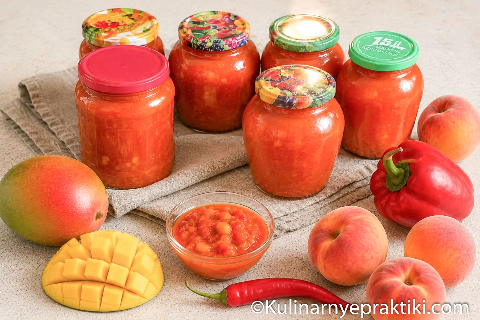 Пошаговый рецепт томатного кисло-сладкого соуса с манго и персиками к мясу и птице.